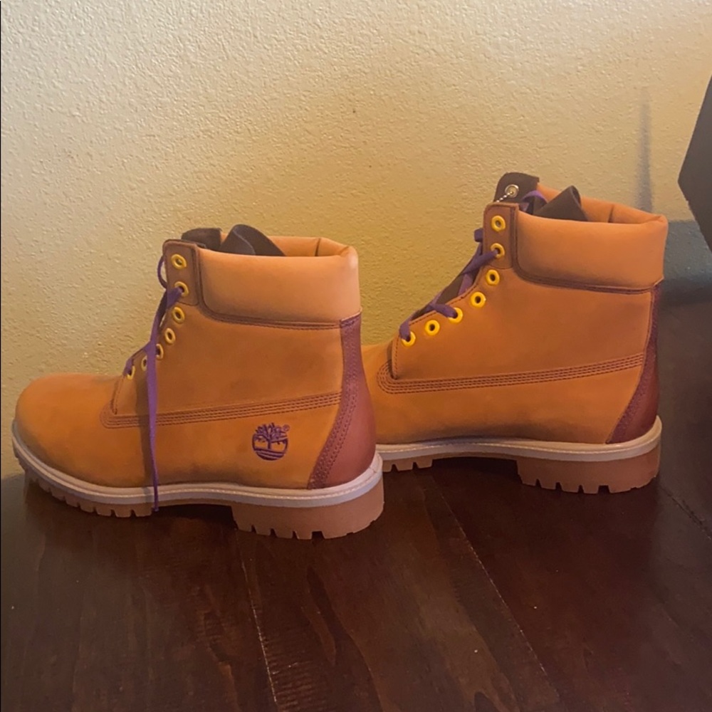 6in Custom Wheat and Purple Timberland Boots